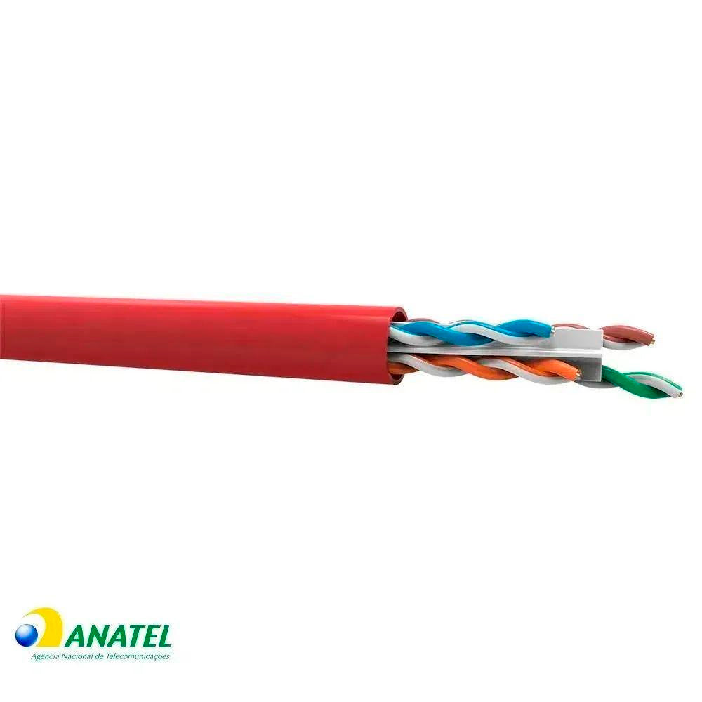 Metro de Cabo de Rede LAN 4PX24AWG CAT6 UTP -100% Cobre Wec, CM INT - Vermelho